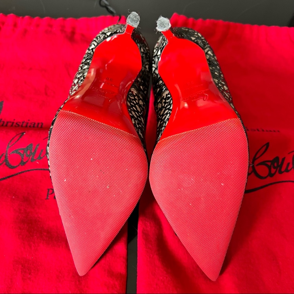 💯 Authentic Christian Louboutin So Pretty Black Beige 120 Stiletto Heels 38 US7 - Picture 5 of 13